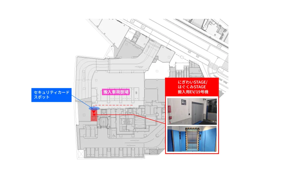 にぎわいSTAGE / はぐくみSTAGE（B街区）までの搬入経路